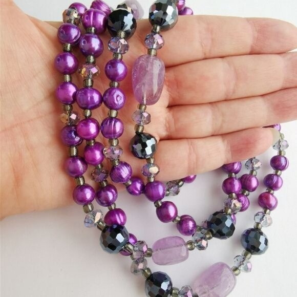 Freshwater pearl amethyst and crystal rope necklace 46" NEW - Picture 3 of 7